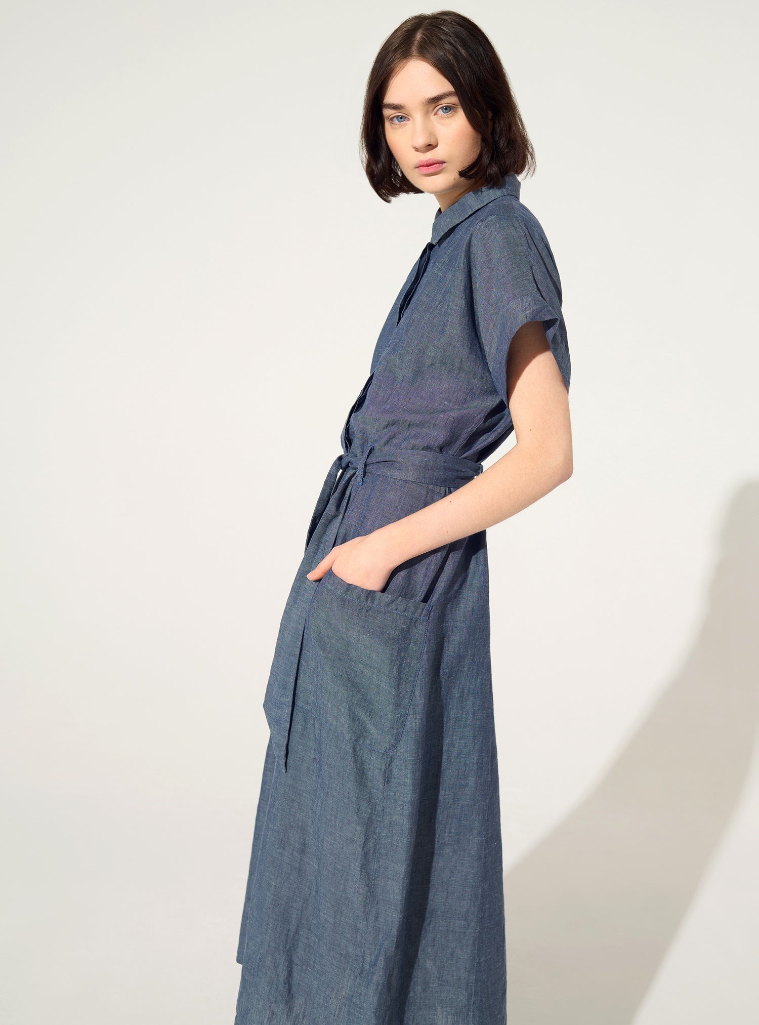 Loose-fitting blue linen and cotton dress Cotlac Loose-fitting blue linen and cotton dress Cotlac